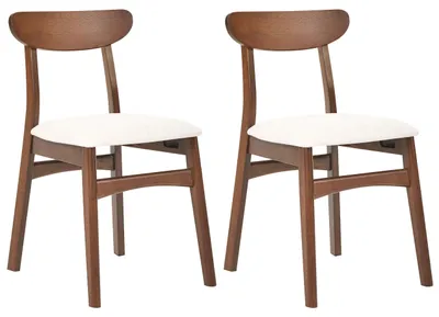 Produktbild von BELIANI Esszimmerstuhl 2er Set Braun u. Hellbeige Gummibaumholz mit Polstersitz ohne Armlehnen Retro Design Holzstuhl Stuhl für Esszimmer Küche
