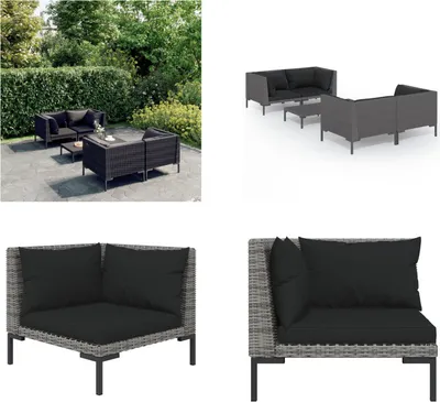 Obrázek produktu pro vidaXL 5dílná zahradní lounge souprava s polštáři z polyratanu tmavě šedá - zahradní lounge souprava - zahradní lounge soupravy - venkovní lounge souprava - lounge souprava na terasu