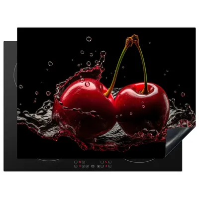 Produktbild von KitchenYeah© Herdabdeckplatte Kirsche - Rot - Frucht - Wasser - Schwarz , 70x52cm, Küche Deko, Glaskeramikkochfeld Herdabdeckung, Abdeckplatte fùr Kochfeld