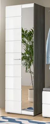 Produktbild von Garderobenschrank "Rumba" weiß Hochglanz und Grau Schuhschrank mit Spiegel