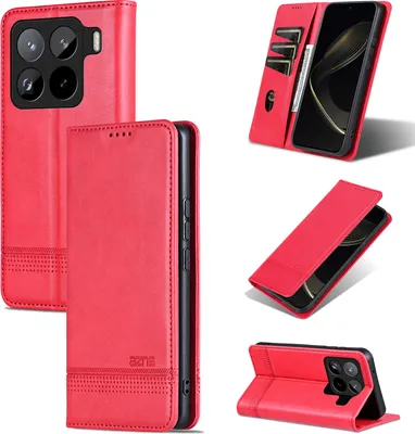 Produktbild von Leder Hülle für Xiaomi 15 Pro, Klapphüllen Brieftasche Magnetverschluss Ständer Schutzhülle Rosa