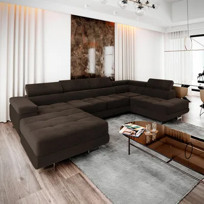 Zdjęcie produktu dla Masseno Narożnik CASONE R-S z funkcją spania i pojemnikiem na pościel Kształt U, Rozkładana sofa, Rogówka - Brązowy, MONOLITH 29