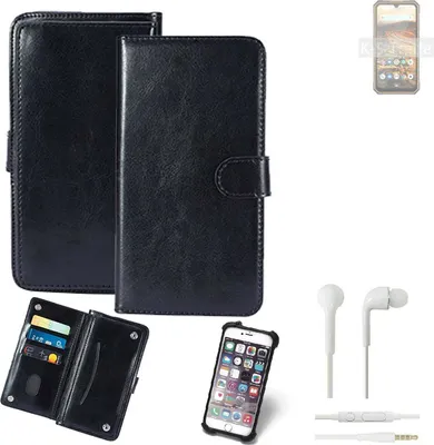 Produktbild von K-S-Trade 360° Hülle kompatibel mit Cubot KingKong 5 inkl. Headphones schwarz Kunstleder Case BookCase WalletCase Kunstlederederhülle Handyhülle,