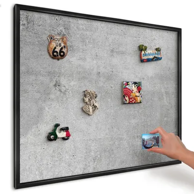 Produktbild von Magnettafel 80x60 cm mit schwarzem Rahmen - Magnetische Metalltafel, Magnetpinnwand zur Wandmontage für Wohnzimmer, Küche, Flur, Kinderzimmer und Büro - Betonmuster