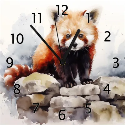 Produktbild von Wallario Design Wanduhr Neugieriger Rotpanda aus Echtglas, Größe 30 x 30 cm