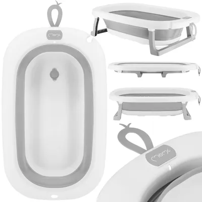Produktbild von MoMi NATA – Babywanne klappbar, Ablass-Stöpsel, Anti-Rutsch-Füße, Duschhalter – Grau
