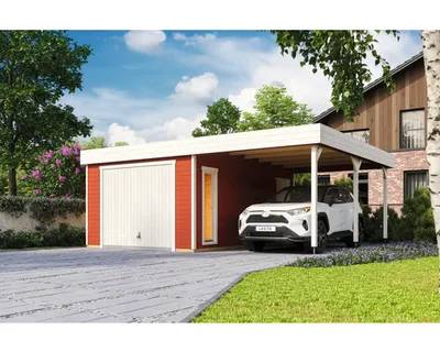 Produktbild von Einzelgarage Outdoor Life Bahamas mit Schwingtor inkl. Dachanbau 660 x 540 cm schwedenrot