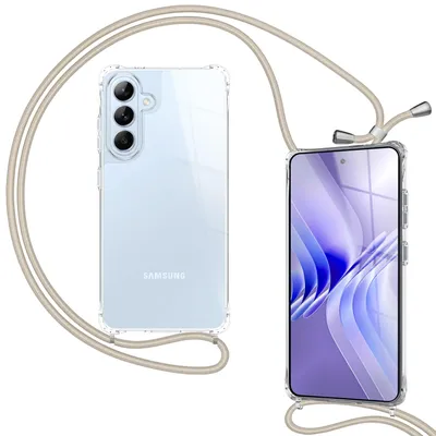Immagine prodotto di Catenina per cellulare NALIA per Samsung Galaxy S26 – Custodia ibrida trasparente e cinturino – Anti-ingiallimento e regolabile – Marchio di Berlino – Beige arenaria