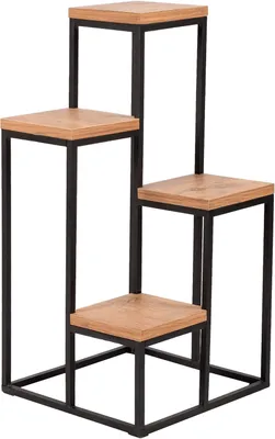 Imagen del producto de Estantería para plantas, con 4 niveles, de metal y madera, unidad individual, ideal para salones y balcones