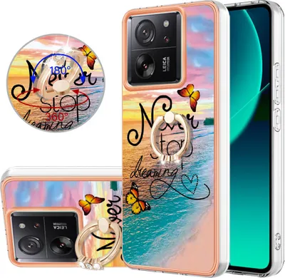 Produktbild von Hülle für Xiaomi 13T / 13T Pro Muster TPU Silikon Stoßdämpfer Bumper Schutzhülle mit Ring Ständer Gold
