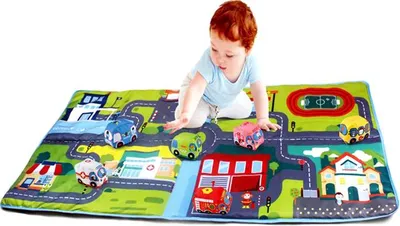 Zdjęcie produktu dla Dywanik Do Zabawy Bayo Miasteczko 80X158 Cm + 6 Miękkich Autek