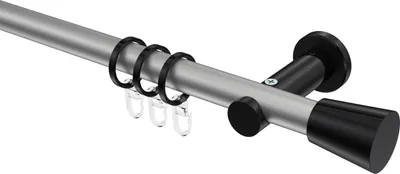 Produktbild von Interdeco Gardinenstange / Vorhangstange Silbergrau / Schwarz, Typ Platon Sitra (Konus), 20 mm Ø 1-läufig, 100 cm