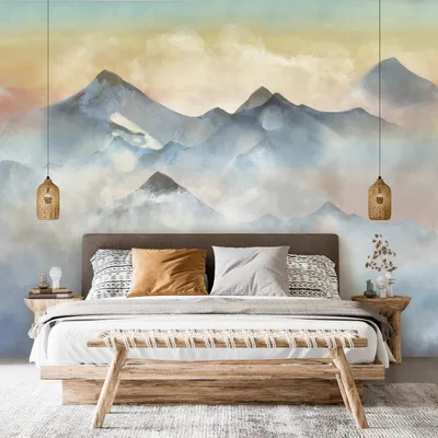 Produktbild von Vlies Fototapete Landschaft 400x280 cm Tapeten Wandtapete XXL Nebel Himmel Berge wie gemalt c-A-10012-a-b
