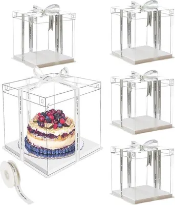 Productafbeelding van Transparante plastic deksels voor dessertdozen - 5 stuks - 20 cm - Kunststof - Cadeaukisten - dubbel - 66x26x25 cm