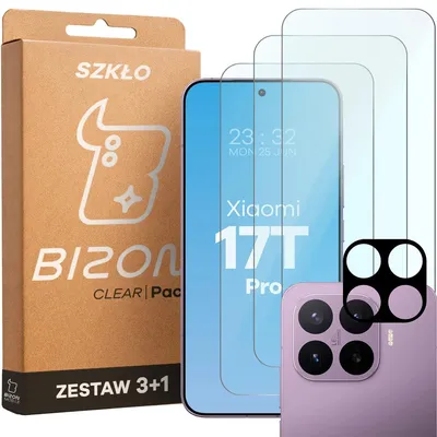 Produktbild von 3x Gehärtetes Glas + Kameraschutz für Xiaomi 17T Pro, Bizon Glass Clear Pack