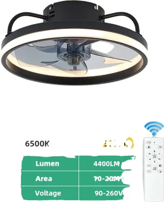 Produktbild von Moderner Deckenventilator mit LED-Licht, 55W/60W Leistung, helle Beleuchtung, schwarz 33 cm