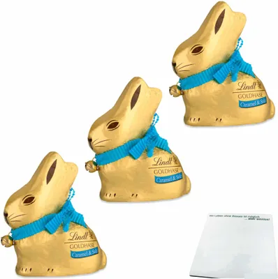 Immagine prodotto di Confezione da 3 coniglietti Lindt Caramel & Salz (3 confezioni da 100 g) + blocco usy