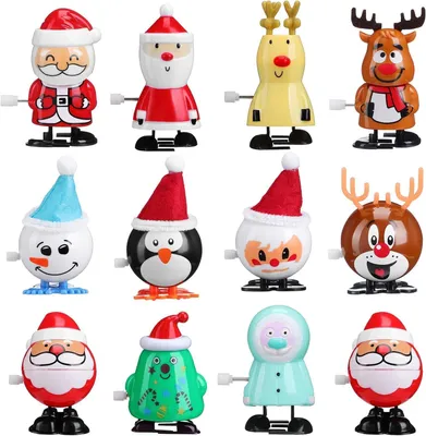Productafbeelding van Opwindspeelgoed - Set van 12 - Rendier - Pinguïn - Sneeuwpop - Kerstman - Figuur - Kerstdecoratie
