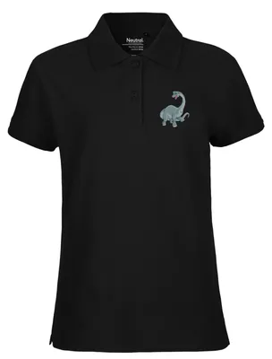 Produktbild von Huuraa Damen Polo Shirt Brachiosaurus Dinosaurier XS Black Bio Baumwolle Fairtrade Poloshirt Geschenkidee