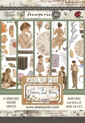 Produktbild von Stamperia Washi Pad Flowers and Poems 8 Blatt A5 selbstklebend säurefrei Papier
