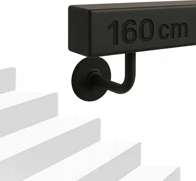 Obrázek produktu pro Schodišťové zábradlí - Zábradlí - 160 cm - Práškově lakovaná ocel - Čtvercové - Pro vnitřní i venkovní použití - Bez příčných výztuh - Montážní sada - Černá barva