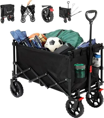 Obrázek produktu pro Skládací plážový vozík s nosností 100 kg, brzdou a držákem na nápoje