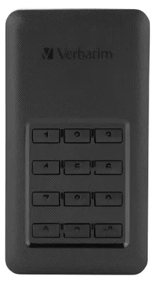 Produktbild von Verbatim Tragbares Store 'n' Go-SSD mit Tastenfeldzugriff 256 GB, 256 GB, USB Typ-C, 3.2 Gen 1 (3.1 Gen 1), Passwortschutz, Schwarz, Silber