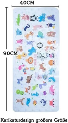 Produktbild von PolkaHome® Cartoon Anti-Rutsch Badematte - XL Größe 90 x 40 cm - Tiermotiv - Sichere Duschmatte für Kinder