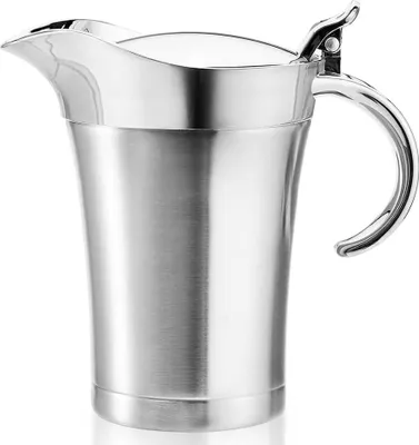 Produktbild von Premium Edelstahl Thermo Sauciere, Doppelt Isoliert Eleganter Silberner Thermo Sauciere Soßenkanne Perfekt für Abendessen Partys (750ml)