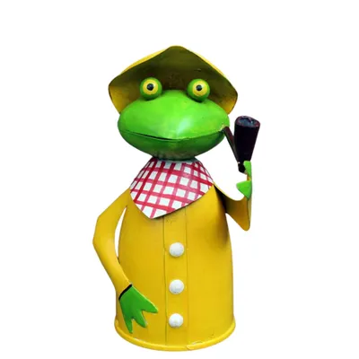 Produktbild von Maritimer Frosch Zaunhocker Gartenfigur aus Metall mit Pfeife, 21 cm hoch