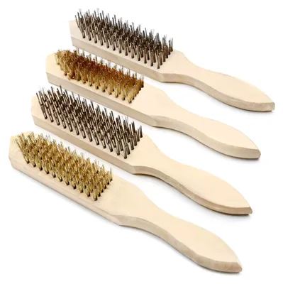Produktbild von Drahtbürsten-Set mit Holzgriff, 4 Stück, Edelstahl- und Messingbürsten