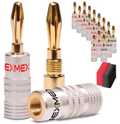 Produktbild von 20x Bananenstecker NEXMEX mit Schrumpfschlauch High End Bananas 24K vergoldet