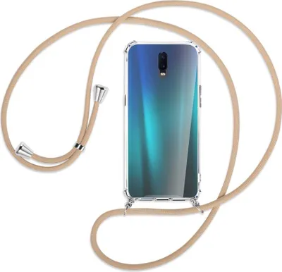 Produktbild von Handykette Backcover-Schutzhülle mit Band (Metall silberfarben) für Oppo R17 / RX17 - beige