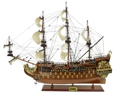 Produktbild von Casa Padrino Luxus Flaggschiff Soleil Royal Braun 95 x 29 x H. 90 cm - Handgefertigtes Deko Schiff - Holzschiff - Segelschiff - Kriegsschiff - Modellschiff - Wohnzimmer Deko - Deko Accessoires