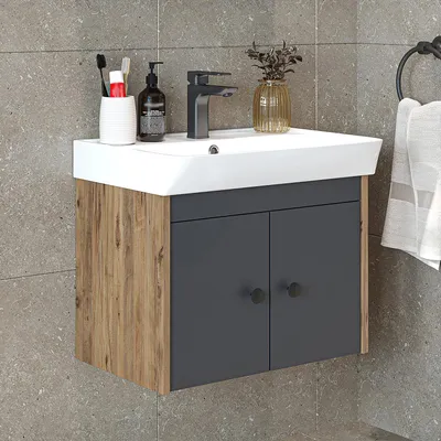 Produktbild von Roomart ADA Badmöbel-Set 2-teilig 60 cm breit, Anthrazit-Eiche