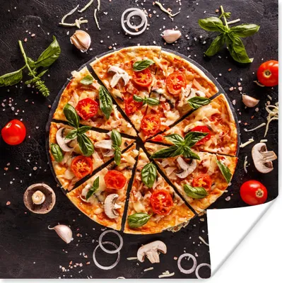Produktbild von MuchoWow® Poster Pizza - Gemüse - Kräuter - Küche - Industrie 50x50 cm - Wohnzimmerdekoration