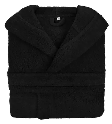 Zdjęcie produktu dla Szlafrok damski Robin XXL czarny z kapturem, 100% bawełna, komfortowy i elegancki