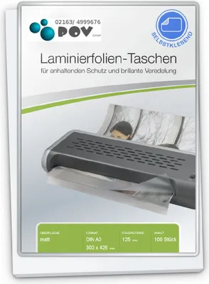 Produktbild von Laminierfolien A3 (303 x 426 mm), 2 x 125 mic, matt, mit selbstkl. Rückseite