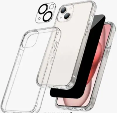 Produktbild von Handyhülle für iPhone mit Display Schutz Glas und Kamera-Schutz  3-in-1 Set – Transparent + 3D Privacy/ Sichtschutzglas+ Kameraschutz / iPhone 11