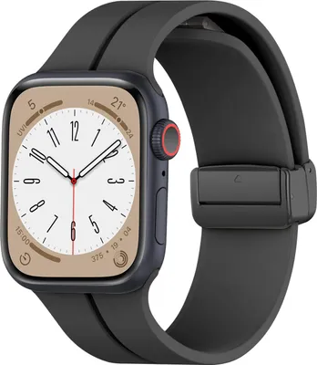 Produktbild von Strap-it Magnetisches Silikonarmband - Passend für Apple Watch - Serie 1/2/3/4/5/6/7/8/9/10/11/SE - Schwarz - Größen: 38 / 40 / 41 / 42 mm