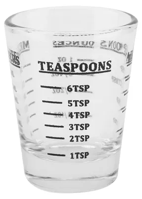 Produktbild von Kleiner Messbecher aus Glas (oz/ml/Teelöffel/Esslöffel), 4 Skalen, 1 Unze (30 ml), Küchenhelfer
