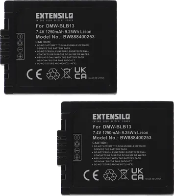 Produktbild von EXTENSILO 2x Akku Ersatz für Panasonic DMW-BLB13, DMW-BLB13E, DMW-BLB13GK, DMW-BLB13PP für Kamera (1250 mAh, 7,4 V, Li-Ion)