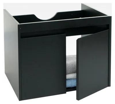 Produktbild von Waschbeckenunterschrank HWC-L86AM, Badezimmer Waschtisch Unterschrank, Melamin 2 Türen 48x59x46cm - schwarz