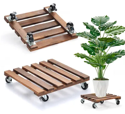 Zdjęcie produktu dla 2 sztuki rolki do roślin, kwadratowe, o wymiarach 30 cm, wyposażone w koła obrotowe o zakresie obrotu 360°, odporne na warunki atmosferyczne