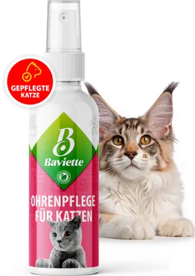 Produktbild von BAVIETTE Geruchloser & natürlicher Ohrenreiniger für Katzen 100ml – mit Mikroorganismen für den äußeren Ohrbereich