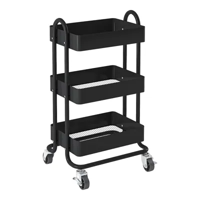 Produktbild von In And OutdoorMatch Küchenwagen Emilio  – Bürowagen – mit 3 Körben – 78,5 x 46 x 35 cm – Schwarz – platzsparende Aufbewahrung – vielseitiges Aufbewahrungsregal