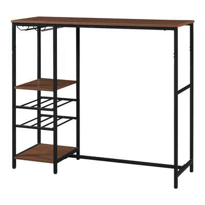 Zdjęcie produktu dla Stolik barowy 'Stjørdal' ze stojakiem na butelki metalowa rama 120 x 40 x 105 cm czarny / orzechowy wygląd