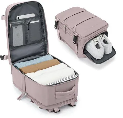 Obrázek produktu pro Cestovní taška 40 x 20 x 25 cm Voděodolný cestovní batoh s přihrádkou na boty pro 14palcový notebook, šedá/růžová