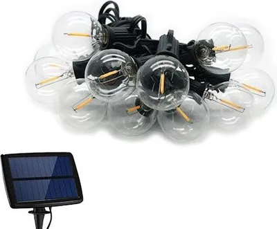 Zdjęcie produktu dla Girlanda świetlna 5,5m zewnętrzna + 10 żarówek G40 przezroczysta solarna IP44 T-90807 PLASTROL