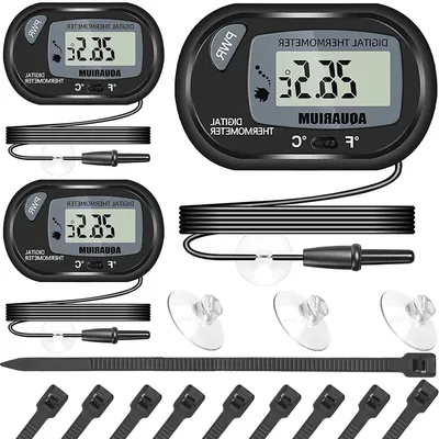 Productafbeelding van Digitale Thermometer - Watermeter Temperatuur - Aquarium Temperatuur - Waterdichte Sensor - 3 Stuks - Zwart